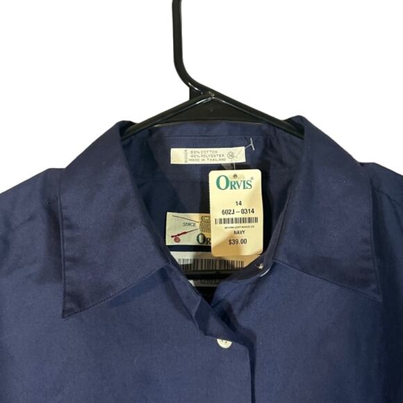 Orvis Navy Blue Collared Cotton Blend Long Sleeve Button Down Shirt Women Sz 14 - Picture 6 of 9